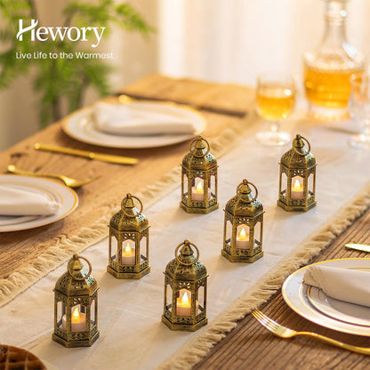 Hewory Mini Lanterns with Remote Control: Set of 10 Gold Decorative Lanterns for Centerpeces - Holiday Party Decoration for Wedding, Ramadan, Diwali, Halloween, Christmas