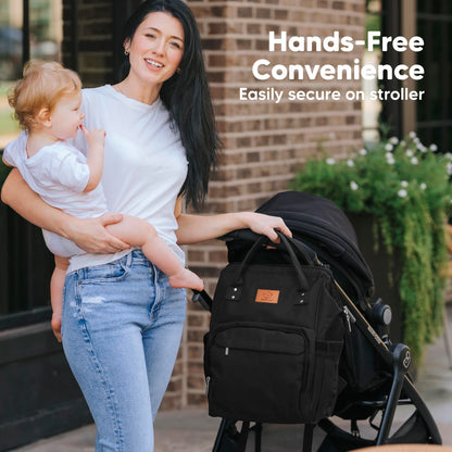 KeaBabies Baby Diaper Bag Backpack - Large Baby Bag for Boys, Girls, Waterproof Multi Function Travel Diaper Backpack with Changing Pad, Durable Travel Essentials for Moms and Dads (Trendy Black)