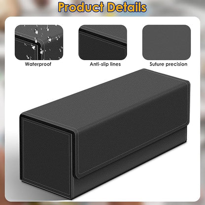 Homthy 600 Card Deck Case for Trading, Leather Magnetic Closure Commander Storage Box Fit for Sports, Game, Standard Cards (Black)