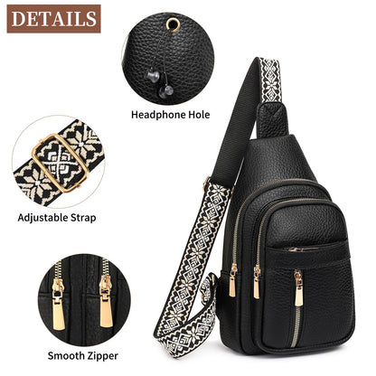 FALAN MULE Small Crossbody Sling Bags Fanny Packs Leather Purses Chest Bag for Women (Black)