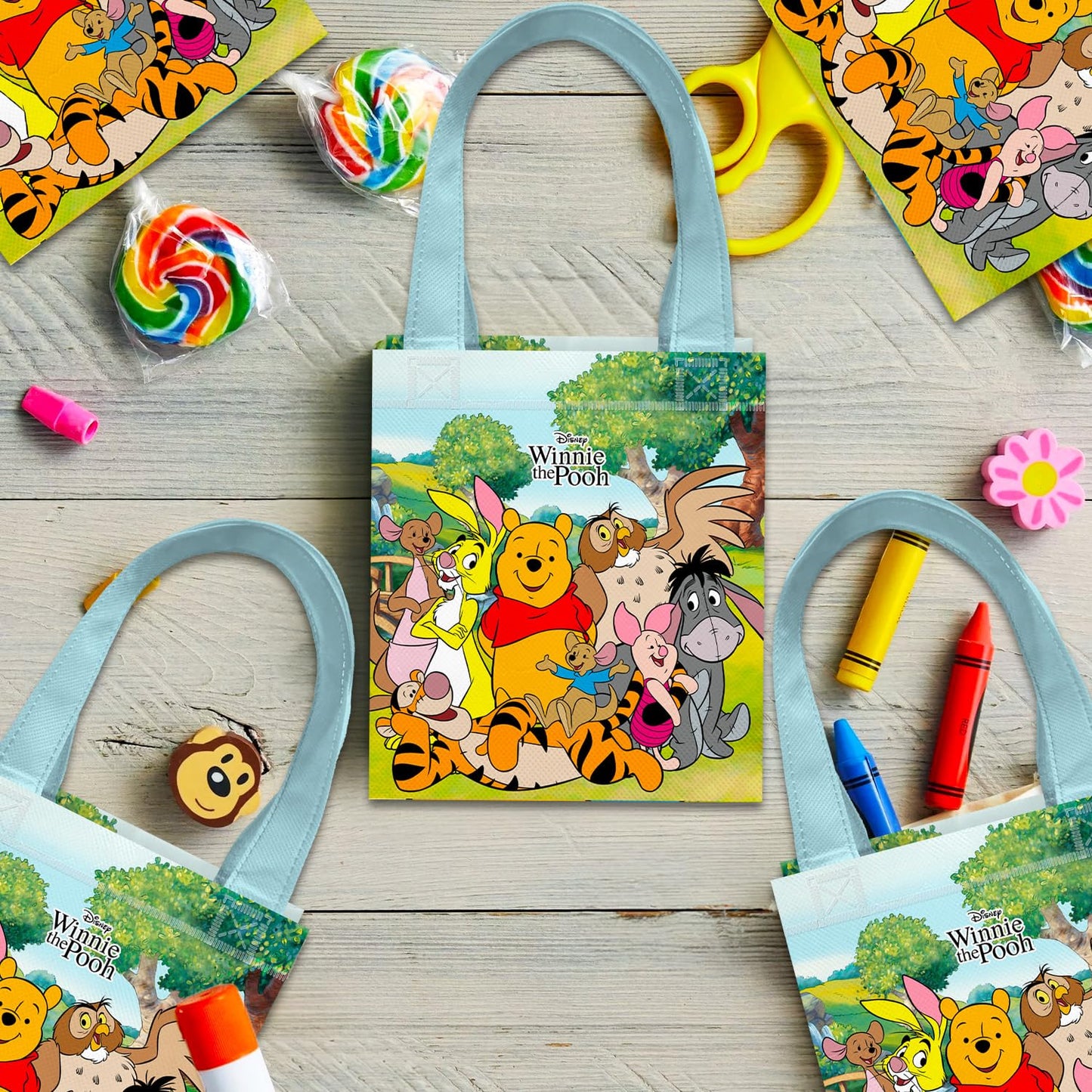 Winnie the Pooh Party Favor Bags Set – 24 Pack 8" Disney Goodie Bags for Kids Bulk Reusable Mini Totes | Disney Winnie the Pooh Birthday Party Supplies