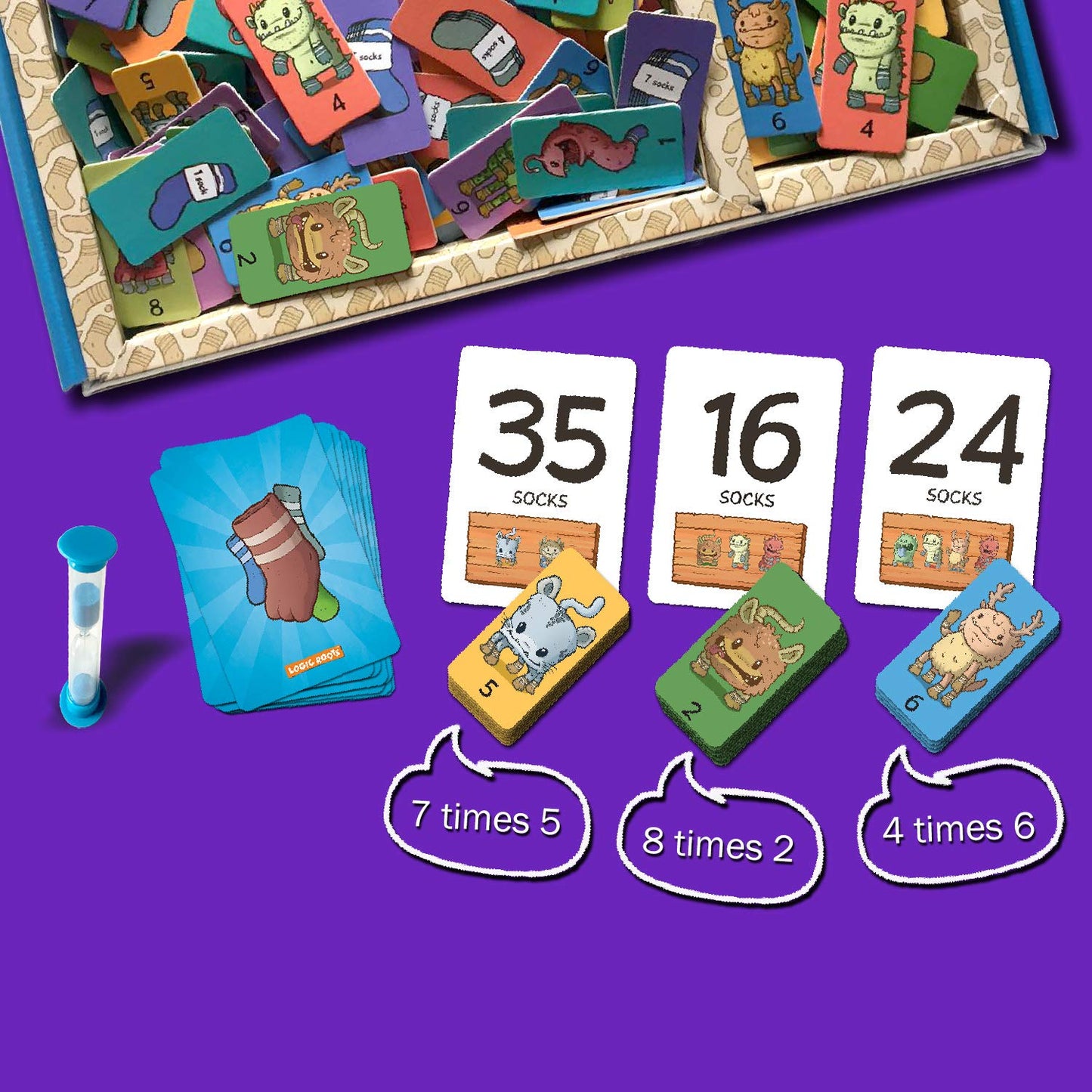 Logic Roots Monster Sock Factory Multiplication and Division Game - Fun Math Board Game for 6-10 Year Olds, Easy to Play STEM Toy for Kids at Home, Learning Gift for Girls & Boys, Grade 1 and Up