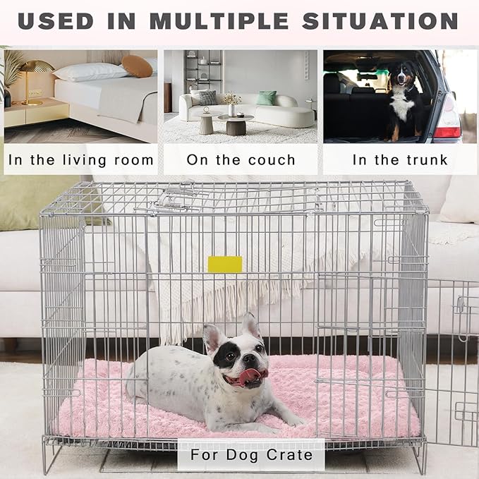 Washable Dog Bed Mat Crate Pad Soft Fluffy Pet Kennel Beds Dog Sleeping Mattress for Large Jumbo Medium Small Dogs, 30 x 19 Inch, Pink