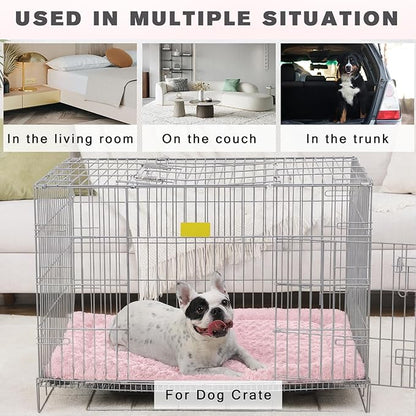 Washable Dog Bed Mat Crate Pad Soft Fluffy Pet Kennel Beds Dog Sleeping Mattress for Large Jumbo Medium Small Dogs, 30 x 19 Inch, Pink