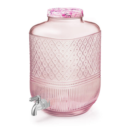 Godinger Drink Dispenser 2 Gallon, Large Glass Water Dispenser - (256oz) Blush