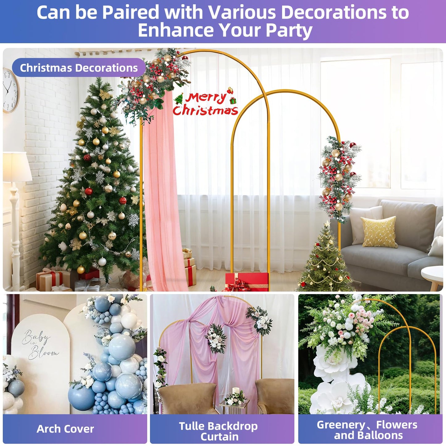 Hemmotop Glod Metal Arch Backdrop Stand Set of 2, 7.2ft and 6ft
