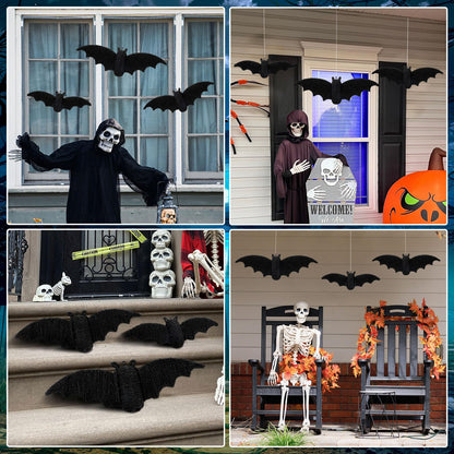 Beeveer 3 Pcs Woven Rattan Bat Wall Hanging Halloween Decor, 3D Scary Handcrafted Black Rope Bats, Rustic Natural Farmhouse Halloween Creepy Decorations for Home Fireplace Door, 9.06/7.48/5.91 Inch