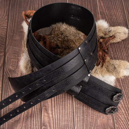 SUMGOGO Retro Waist Belt Medieval Viking Leather Waist Armor Knight Wide Corset Belt Renaissance Halloween Cosplay Costume (Black)