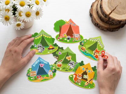Moon Boat 30 Sets Camping Craft Sticker Kit - DIY Camp Bulk for Summer Classroom School VBS Activities Party Favor Supplies