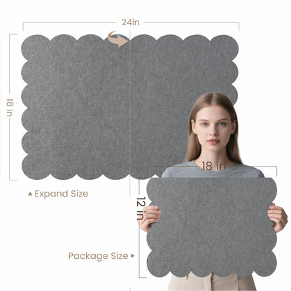 Lightomorrow Scalloped Bulletin Board, 24 x 18 Inches Felt Pin Board - Decorative Cork Alternative for Wall, Foldable Picture Self-Adhesive Vision Prayer Board with 20 Pushpins - Gray
