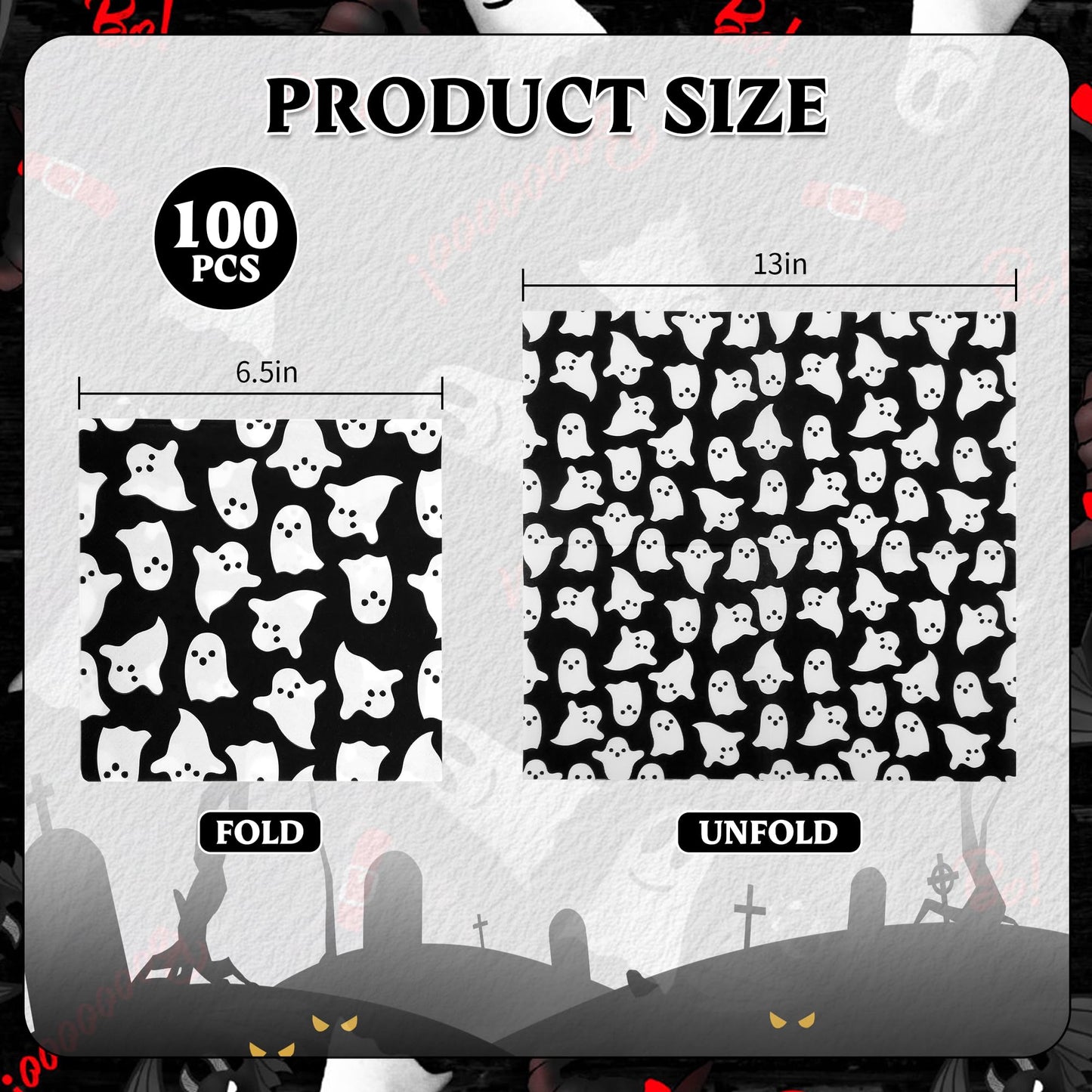 100Pcs Halloween Ghost Paper Napkins Black White Spooky Boo Disposable Luncheon Napkin Ghosts Party Hand Towel for Birthday Baby Shower Party Supplies Table Decoration
