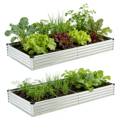 Foxlang 8x4x1ft(2 PCS) Galvanized Raised Garden Bed,Outdoor Planter Box Metal Patio Kit Planting Bed for Vegetables Flowers Herb,Silver