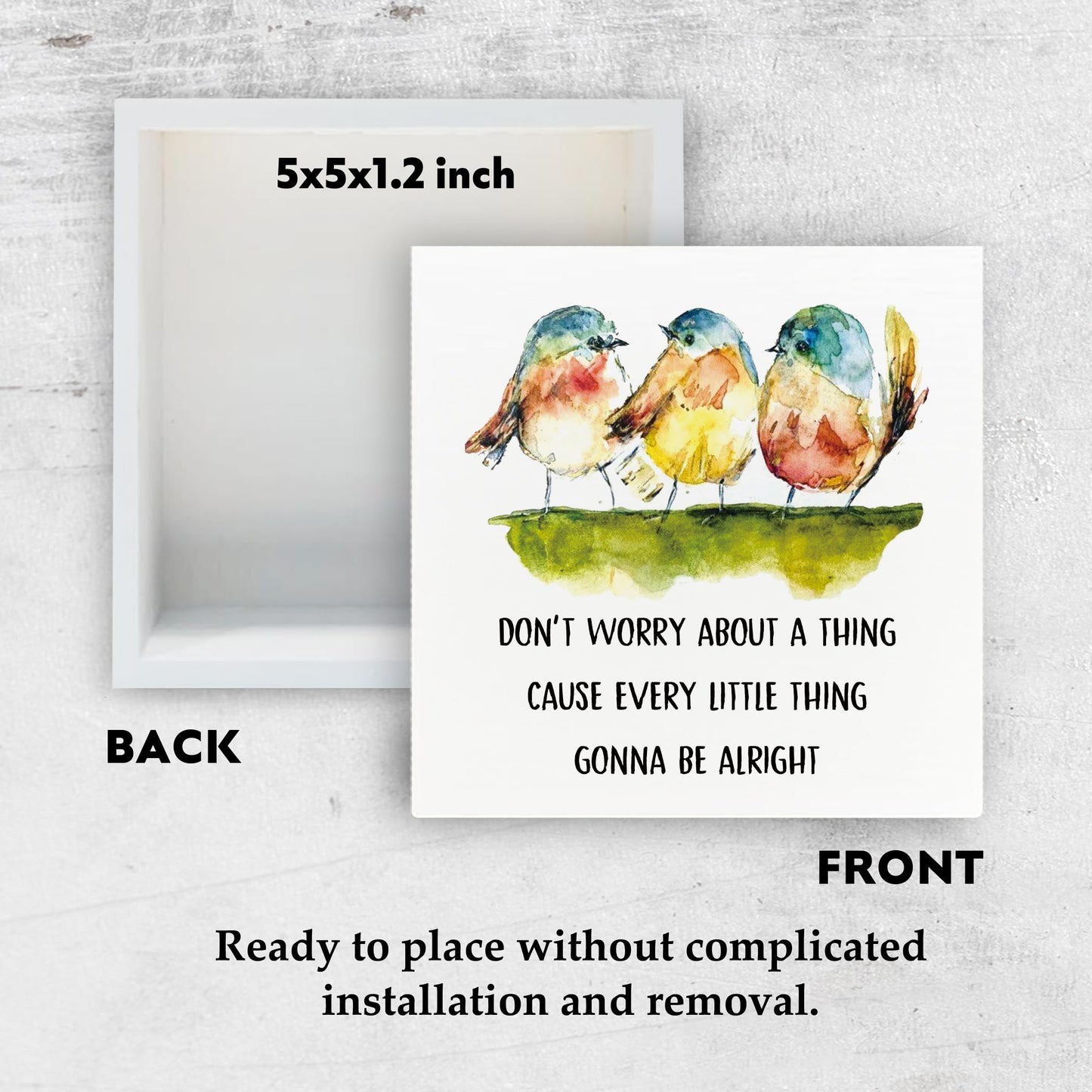Kneaotoaji Inspirational Gifts Wooden Sign - Three Little Birds Decor for Home Farmhouse, Don't Worry About a Thing Cause Every Little Thing Gonna Be Alright Wood Box Sign 5x5 Inch