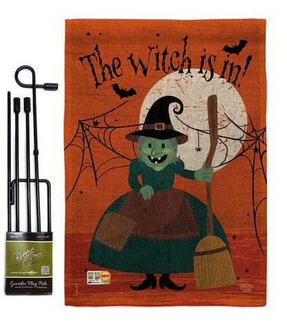 Ornament Collection Halloween Garden Stakes Flag Set Home Banner Burlap Door Sign Wall Post Stand Grave Porch Outdoor Tapestry Witch is in Front Yard Decorations, Fall Gifts Made in USA