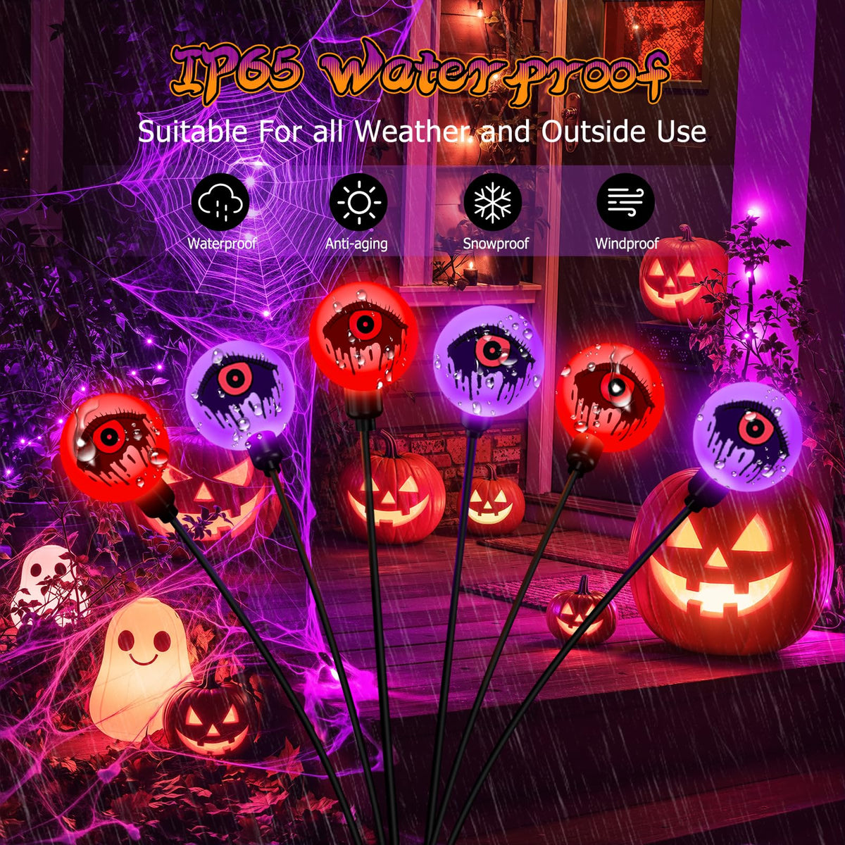 ELECLINK Halloween Decorations Outdoor Solar Lights, 6 Pack 36LEDs Scary Halloween Lights, Waterproof Swaying by Wind Spooky Solar Eyeballs Light for Yard Garden Grave Cemetery Halloween Decor