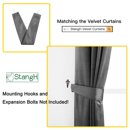 StangH Curtain Tiebacks - Curtain Holdbacks for Drapes Velvet Convenient Decorative Ties for Home & Office Window Draperies (Grey, 21 inches Length, 2 Packs)
