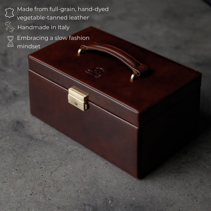 Time Resistance Jewelry Box - Full Grain Leather Jewellery Organizer - Accessories Storage - Key Lock Box for Women (Brown)