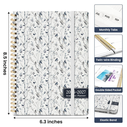 Planner 2026-2027, Academic Year Weekly and Monthly Calender Planner, from Jul 2026 - Jun 2027, Spiral Bound School Planning Book, Perfect for Teacher, Student, Women & Men, A5 (6.3" x 8.5"), Butterfly Grove