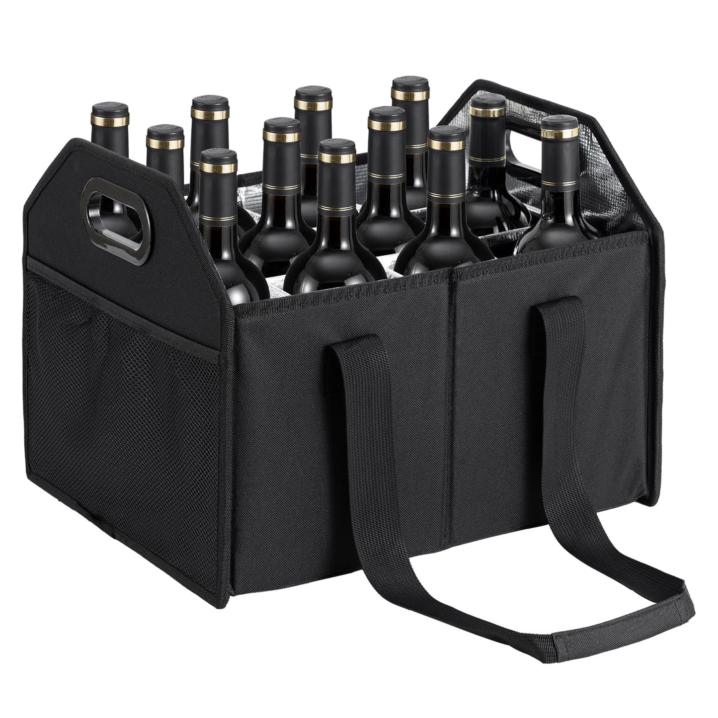 LUILANC Bottle Wine Carrier Collapsible 12 Bottle Storage Box Reusable Portable Carrier Case for Tote Bag Moving, Vacation Caddy Grocery Shopping Wine Tasting Access