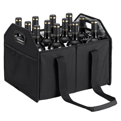 LUILANC Bottle Wine Carrier Collapsible 12 Bottle Storage Box Reusable Portable Carrier Case for Tote Bag Moving, Vacation Caddy Grocery Shopping Wine Tasting Access