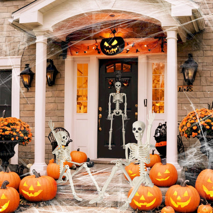 2 Pack 36" Skeleton Halloween Decorations,3Ft Plastic Posable Skeleton with Movable Joints,with 20 Spiders & Spider Webs for Halloween Party Decorations,Yard Haunted House Props Indoor Outdoor Decor