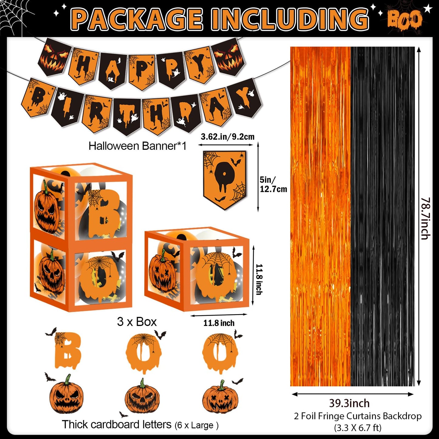 105Pcs Halloween Birthday Party Decorations with Happy Banner Balloons Bat Wall Stickers for Halloween 1st Birthday Party Decor