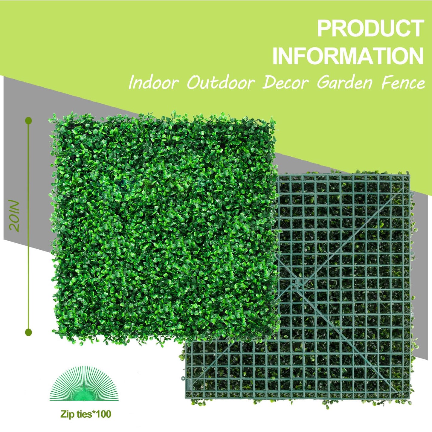 AOKIE 20"X20" Artificial Grass Wall, 12Pcs Boxwood Hedge Wall Panels UV-Anti Grass Backdrop Wall Decor, Greenery Privacy Hedge Screen for Indoor Outdoor Patio Balcony, Party Garden Fence Decor