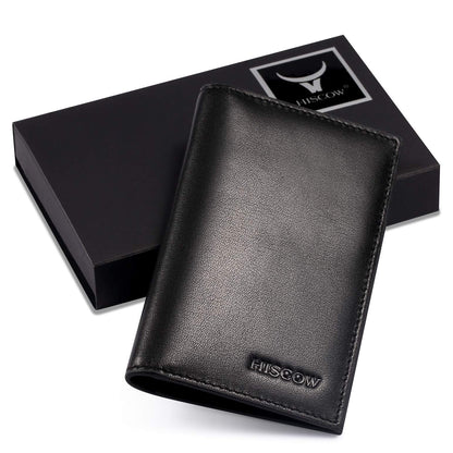 HISCOW Slim Leather Credit Card Holder for Men & Women 8cc, Italian Calfskin (Black)