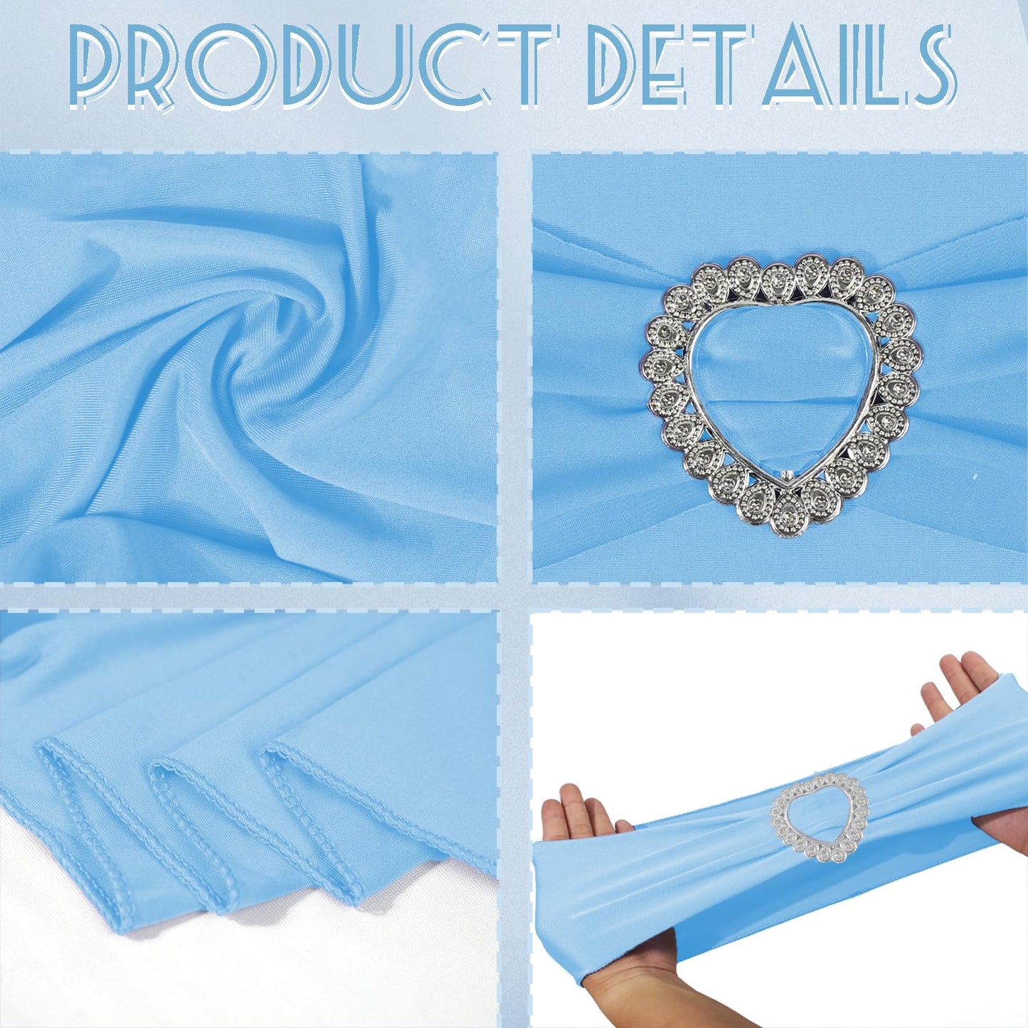 Zrlljp 100 Pack Spandex Stretch Blue Chair Sashes Bows Universal Elastic Light Blue Chair Cover Bands Ties with Buckle Slider for Wedding Party Banquet Ceremony Reception Event Decorations