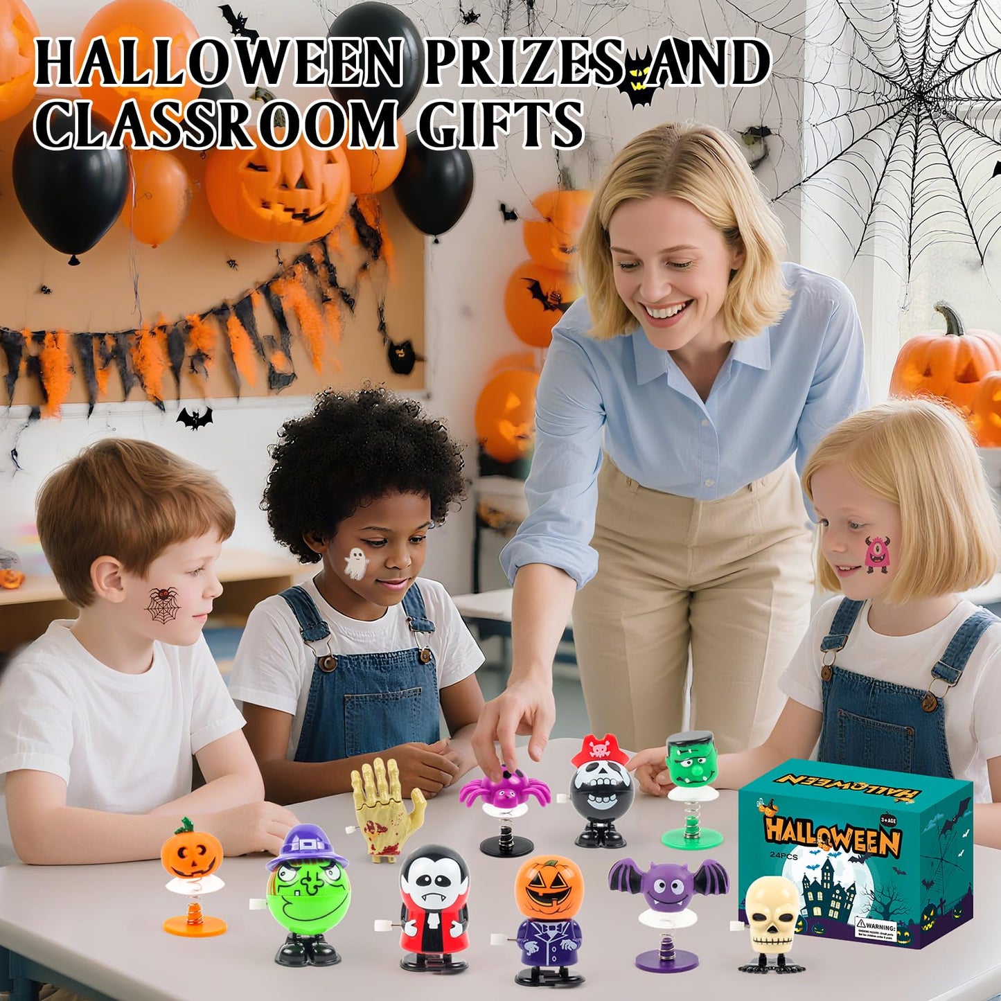 WESAYEE 24 PCS Halloween Wind Up Toys for Kids, Bulk Halloween Party Favors, Wind Up Toys for Trick or Treat, Goodie Bag Stuffers Carnival Prizes, Classroom Gifts for Toddlers