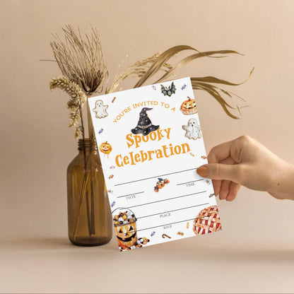 SIXEIGHT Cute Halloween Party Invitations, Funny Ghost Pumpkin Halloween Invitations for Boys Girls, 25 Pack Cute Invite Cards with Envelopes, Wedding Birthday Baby Shower Party Decorations-E10