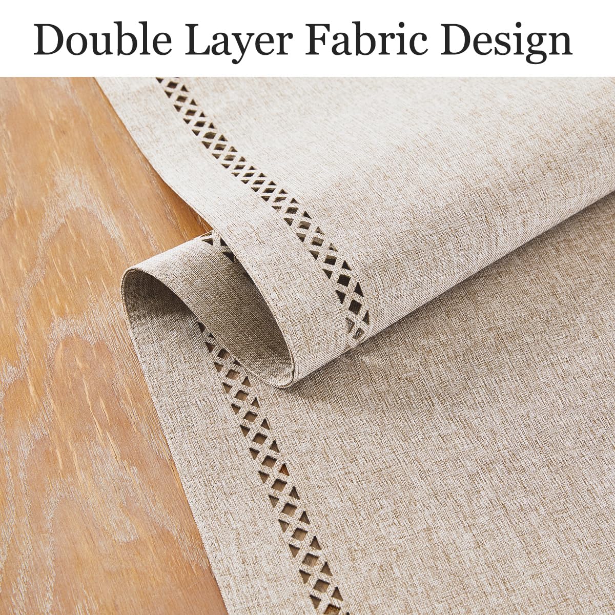Aoztio Burlap Style Farmhouse Table Runner, 13 x 48 Inch Coffee, Rustic Geometric Hollow Table Runners 48 Inches Long for Dresser Table Everyday Use, 13x48 Inches, Coffee