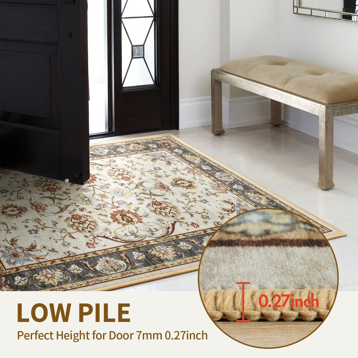 4x6 Ft Washable Area Rug for Bedroom, Non Slip Rugs for Living Room Ultra-Thin Accent Indoor Floor Carpet for Nursery Playroom Home Decor (Beige Yellow)