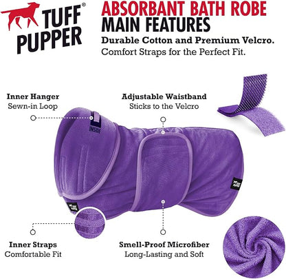 Tuff Pupper Fast Drying Dog Bath Robe | 800 GSM Plush Dog Towel Bathrobe/Dressing Gown | Super Absorbent Pet/Puppy Bathrobe | Adjustable Hood & Belly Strap | Super Soft | Fast Drying (XXXL, Purple)