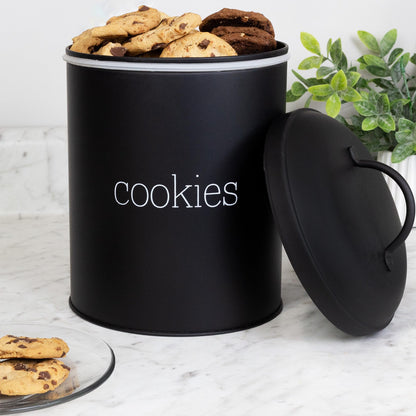 AuldHome Design Black Enamelware Cookie Jar, Large Modern Farmhouse Treats Canister