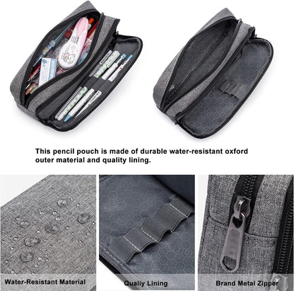 Big Capacity Pencil Pen Case Nylon Large Pencil Pouch Simple Stationery Bag Office Organizer Pen Bag for Men Women - Grey