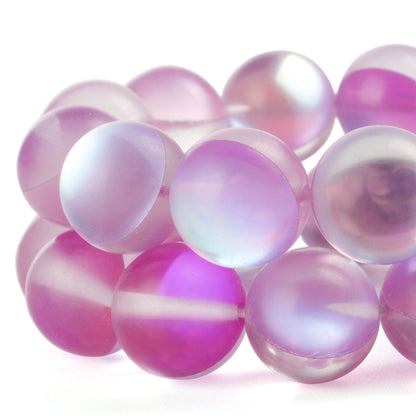 RUBYCA 10mm Round Moonstone Matte Crystal Glass Beads Aura for Jewelry Making Pink, 1 Strand
