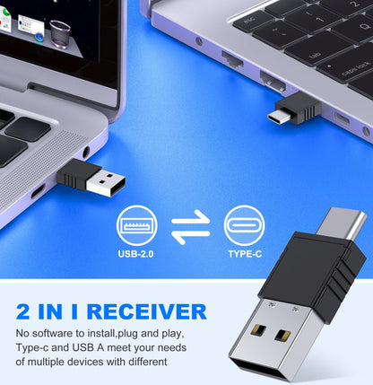 DINOSTRIKE Wireless Presenter Remote with Air Mouse Control, Rechargeable USB A&C Presentation Clicker PPT Pointer RF 2.4GhZ PowerPoint Clicker Slide Advancer for Computer Laptop Mac