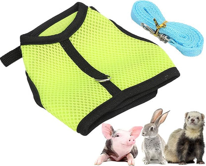 Pet Mesh Traction Harness Chest Back Leash Rabbit Guinea Pig Supplies Mesh Comfortable Adjustable Small Pets (Fruit Green)
