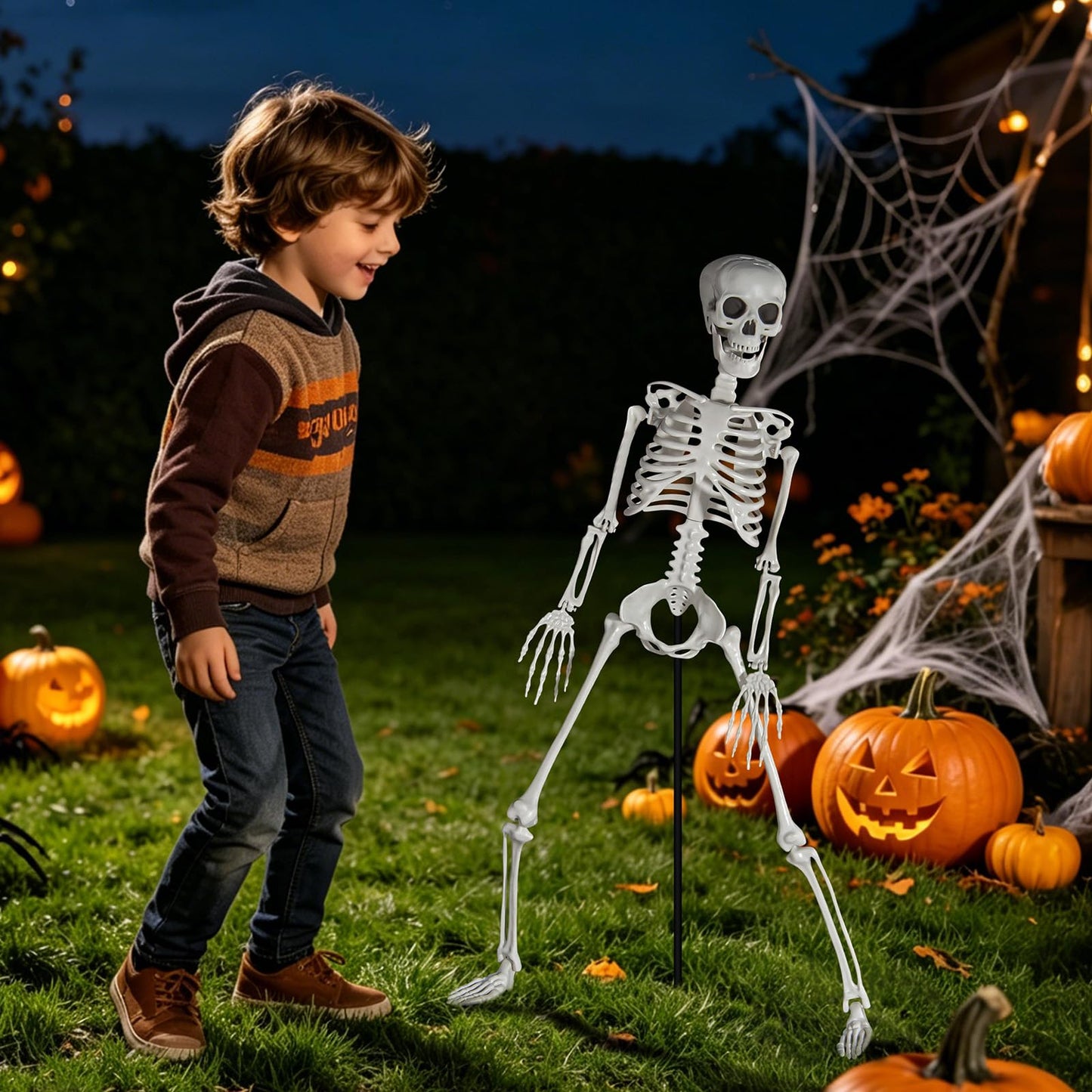 SUNREEK 3 ft Skeletons for Halloween, 36 inch Life Size Skeleton with Full Body Posable Joints, Halloween Plastic Skeleton for Outdoor Yard Patio Lawn Garden Haunted House Spooky Scene Decor (1)