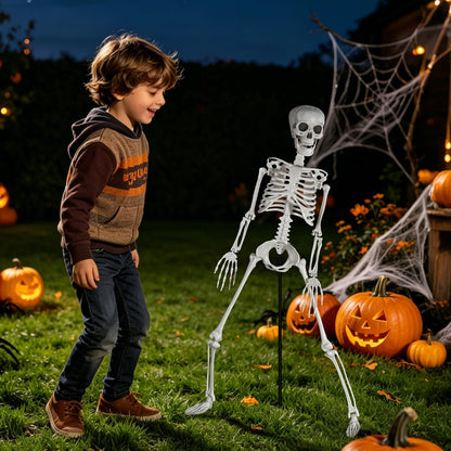 SUNREEK 3 ft Skeletons for Halloween, 36 inch Life Size Skeleton with Full Body Posable Joints, Halloween Plastic Skeleton for Outdoor Yard Patio Lawn Garden Haunted House Spooky Scene Decor (1)