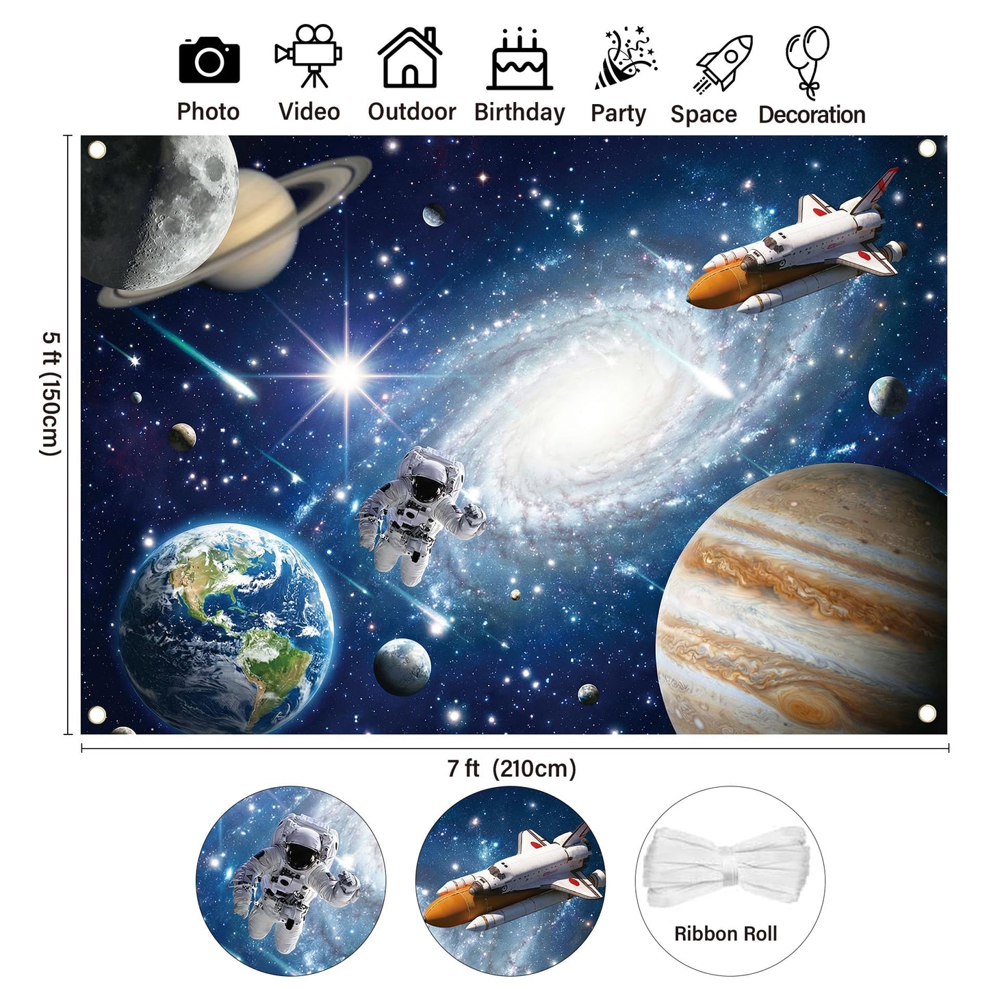Outer Space Backdrop Party Supplies - 7x5 ft Universe Space Starry Photo Backdrops Planet Astronaut Room Decor for Boys Kids Birthday Newborn Baby Shower Space Solar System Photo Booth Prop