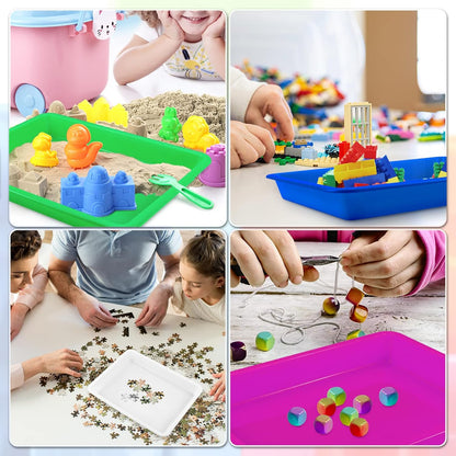 Bercoor 12 Pack Plastic Art Trays, 6 Colors Activity Crafts Tray Serving Tray Organizer Tray for Kids School Classroom DIY Projects, Painting, Jewelry, Beads, Home Organizing Supply