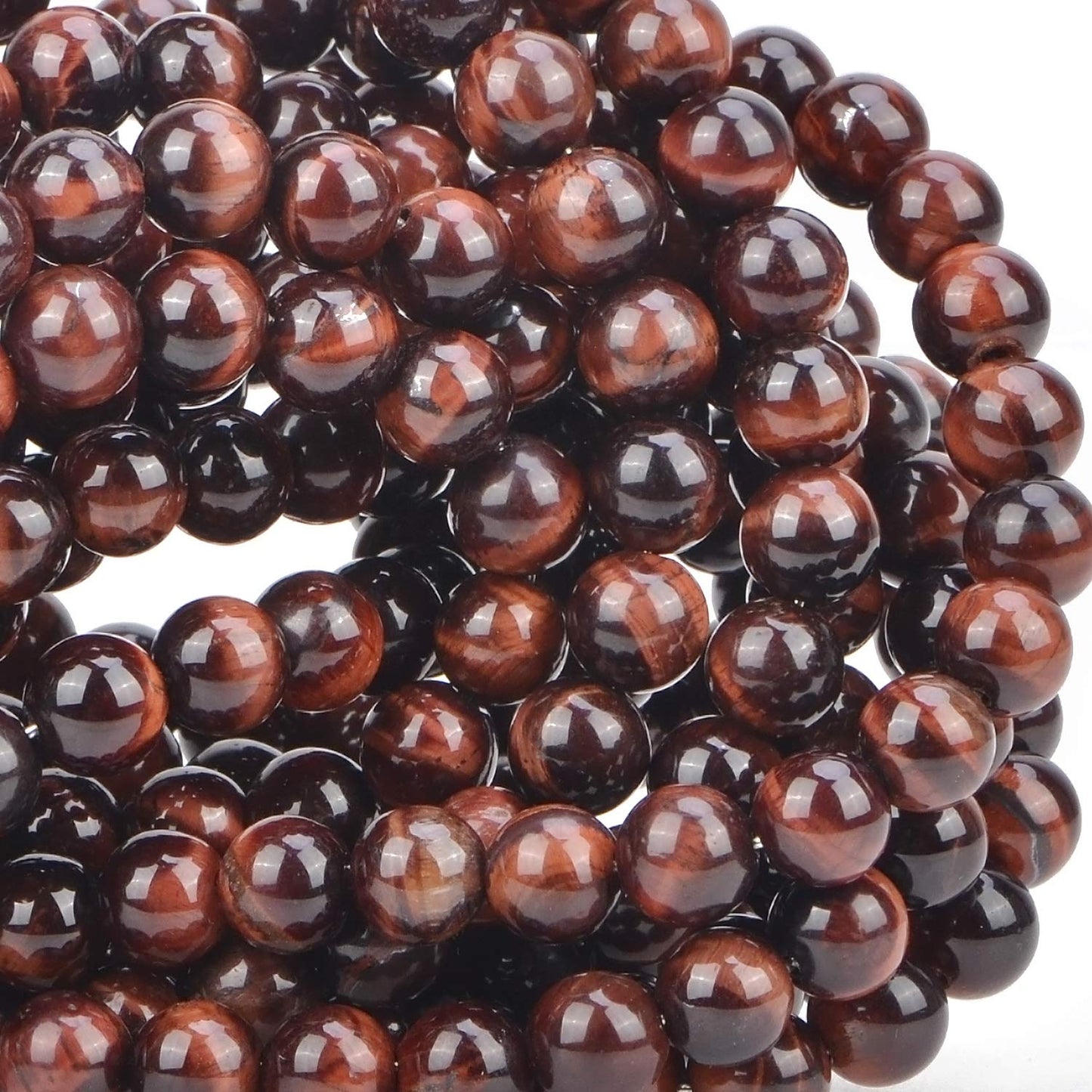 100Pcs Natural Crystal Beads Stone Gemstone Round Loose Energy Healing Beads with Free Crystal Stretch Cord for Jewelry Making (Red Tiger Eye, 8MM)