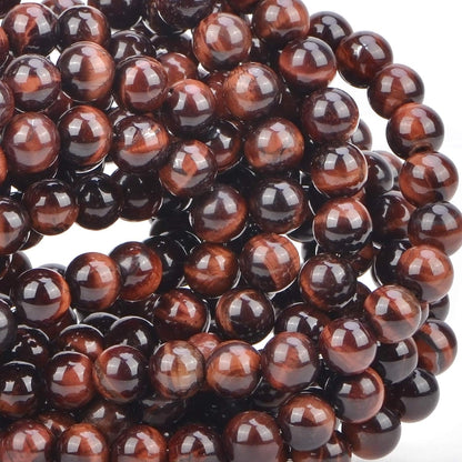 100Pcs Natural Crystal Beads Stone Gemstone Round Loose Energy Healing Beads with Free Crystal Stretch Cord for Jewelry Making (Red Tiger Eye, 8MM)