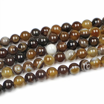 MJDCB Natural Stone Beads Coffee Stripe Agate Round Loose Beads for Jewelry Making DIY Bracelet Necklace (6mm)