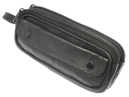 Soft Black Goat Leather Double Spectacle Glasses Case with Belt Loops/Key Ring Loop