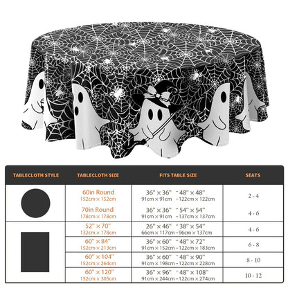 QIALETS Halloween Tablecloth Round 60 Inch Spooky Ghost Spider Web Black Table Covers Washable for Indoor Outdoor Dining Home Party Holiday Decorations