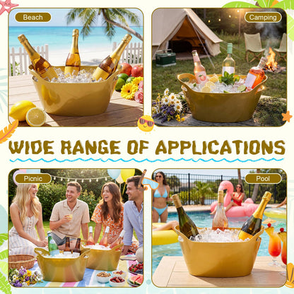 meekoo 6 Pack 6l Ice Bucket for Parties, Plastic Beverage Tub with Handles, Portable Ice Drink Bucket for Wine, Champagne, Beer, Cocktail, Large Drink Chiller for Wedding, Bar, Picnic, Pool(Gold)