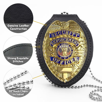 JRLCTECH Police Badge Holder, Law Enforcement Badge Holder, Made of Cowhide, Black Universal Badge Belt Clip Holder Include Metal Clip and Neck Chain
